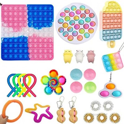 Lot de 27 jouets sensoriels à presser grande taille avec haricots tube à pression cordes extensibles clé à fossettes mini bloc pour enfants et adultes