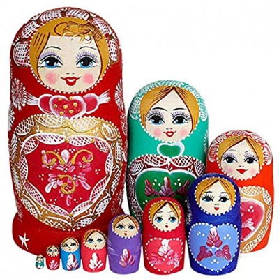 Guajave Lot de 10 poupées russes traditionnelles gigognes peintes à la main pour enfants