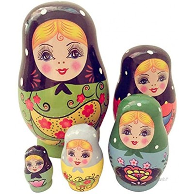 Mnsun Poupées matriochka Russes 5 poupées gigognes Russes exquises Faites à la Main en Bois Artisanat Russe avec Petits Motifs de Fille de Ventre Cadeau de Noël et d'anniversaire