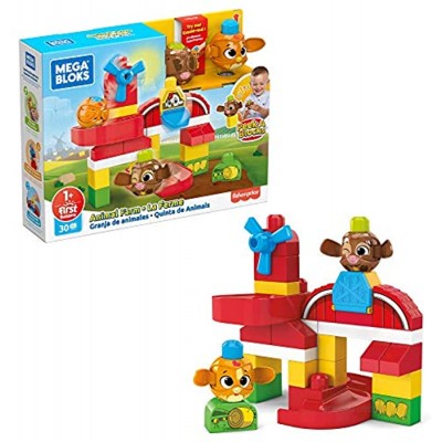 Mega Bloks First Builders Coucou Blocs coffret La Ferme des Animaux jeu de construction 30 pièces jouet pour enfant et bébé dès 1 an GRJ18